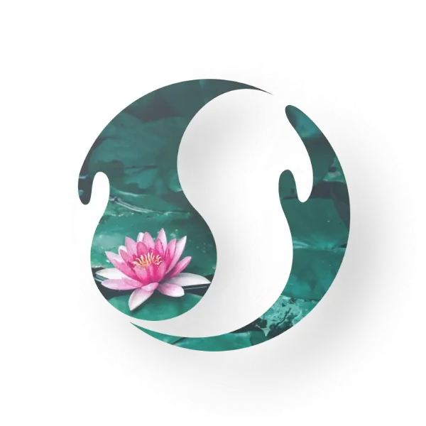 Logo d'InnerFlow illustrant une fleur de lotus rose sur un fond de nénuphars dans un environnement aquatique, symbolisant la tranquillité et le renouveau.